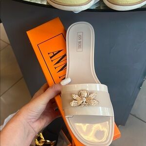 Beige Slide Sandals by Ann more